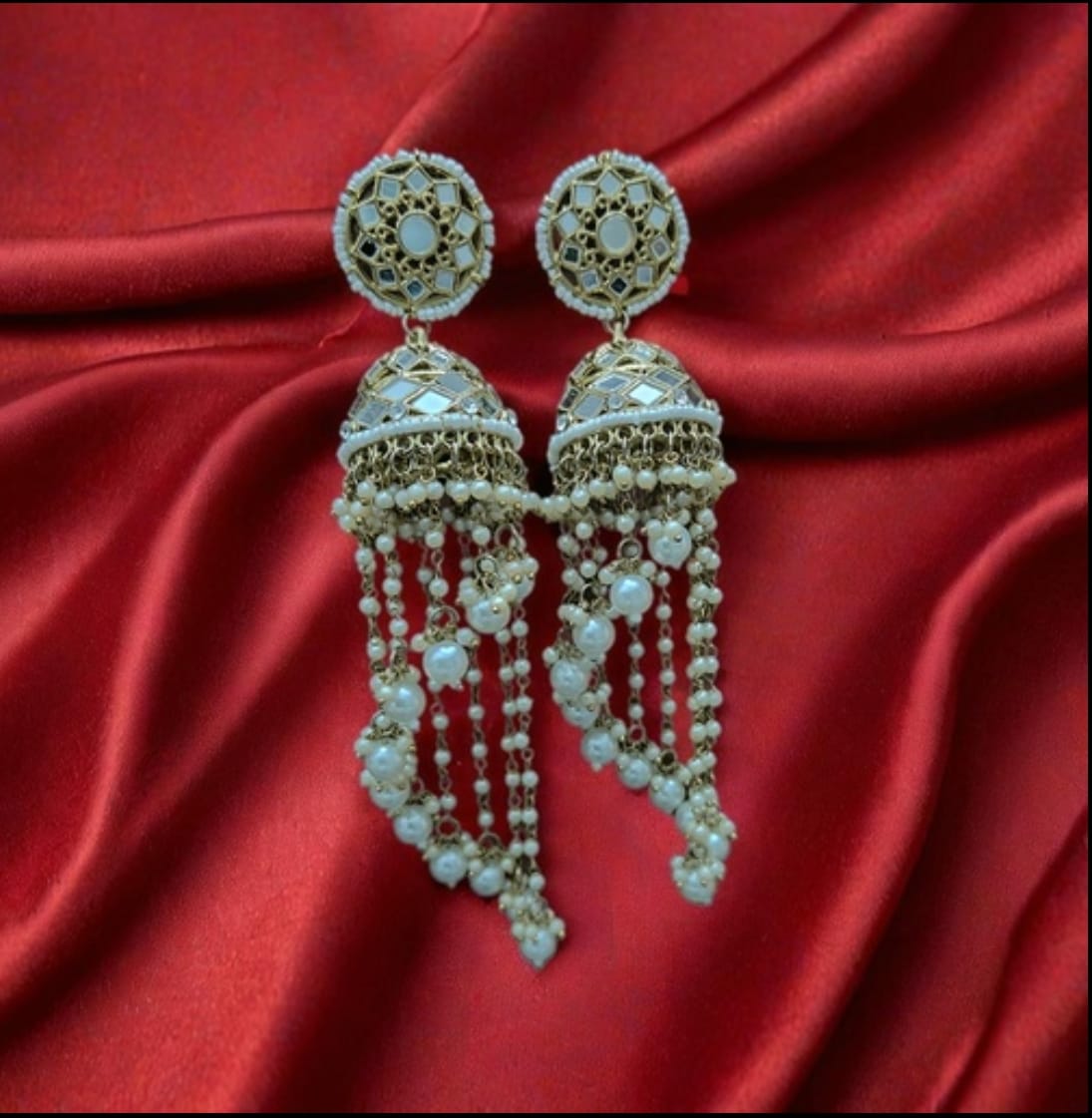 Premium Unique Mirror And Beads Jhumki Earrings in Germany