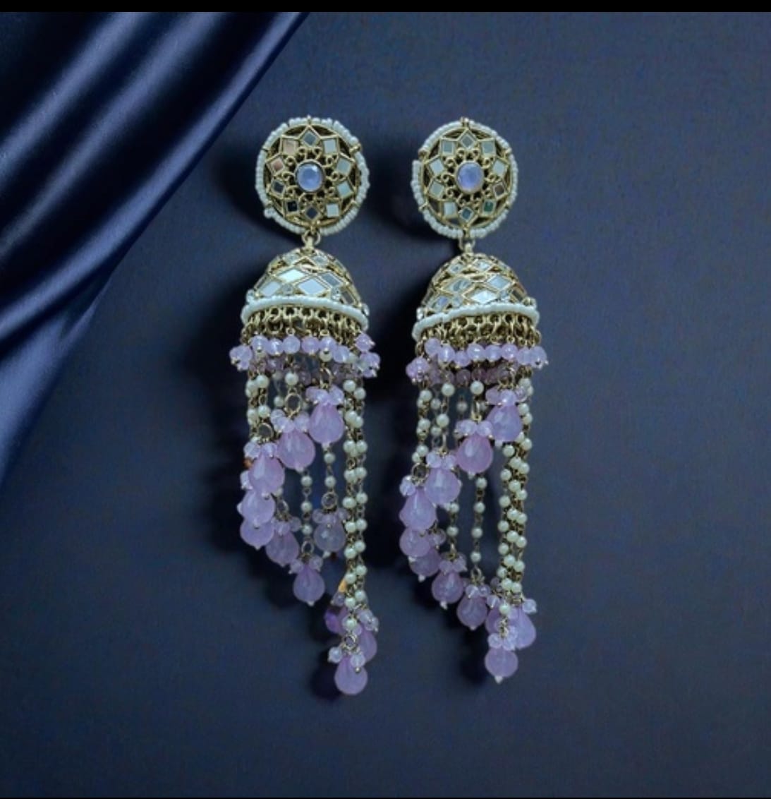 Premium Unique Mirror And Beads Jhumki Earrings in Germany