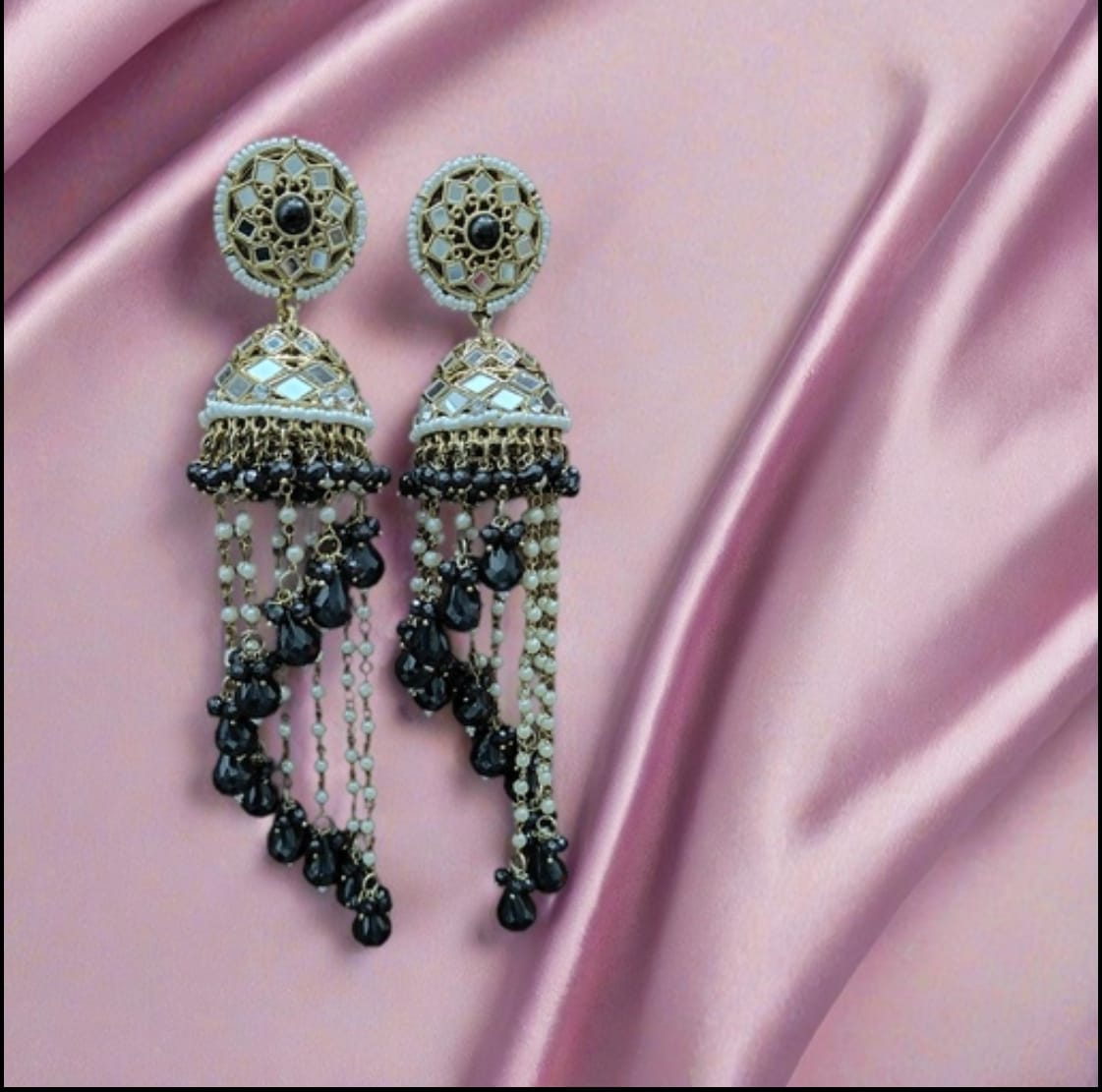 Premium Unique Mirror And Beads Jhumki Earrings in Germany