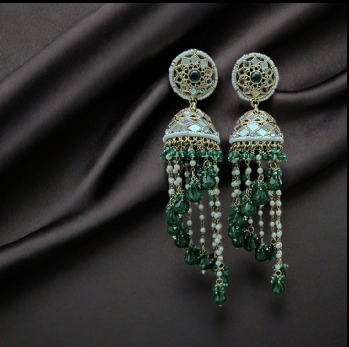 Premium Unique Mirror And Beads Jhumki Earrings in Germany