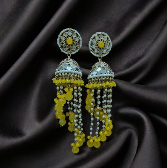 Premium Unique Mirror And Beads Jhumki Earrings in Germany