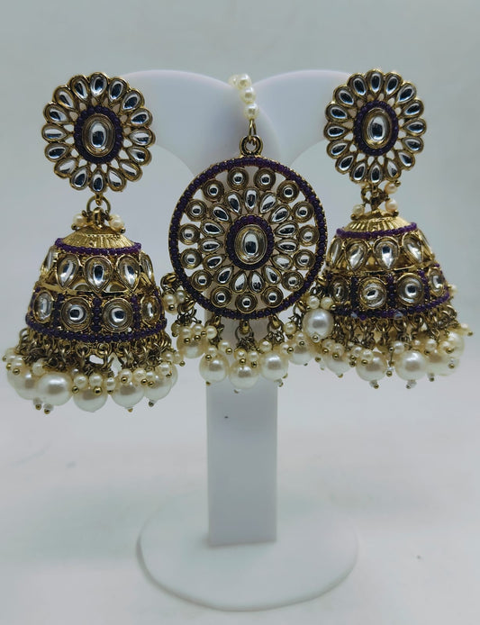 PEARL STUDDED TRADITIONAL JUMKHA EARRINGS AND MANGTIKKA FOR WOMEN IN GERMANY