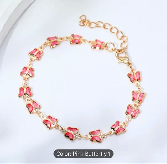 Pink Glass Butterfly Chain Bracelet for Women in Berlin