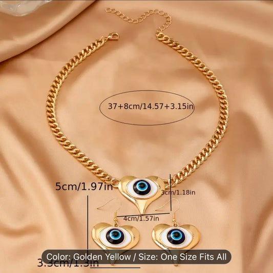 Evil Eye Pendant Necklace & Earrings Set in Germany