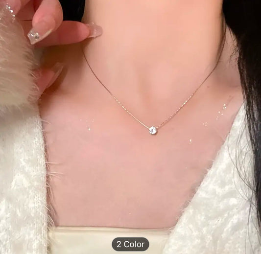 Silver Plated Single Diamond Pendant Charm Necklace