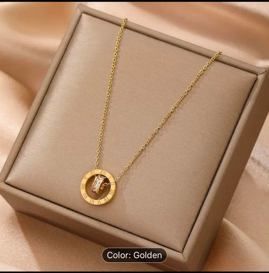 Steel Geometric Circle Roman Numeral Detail Pendant Necklace in Germany