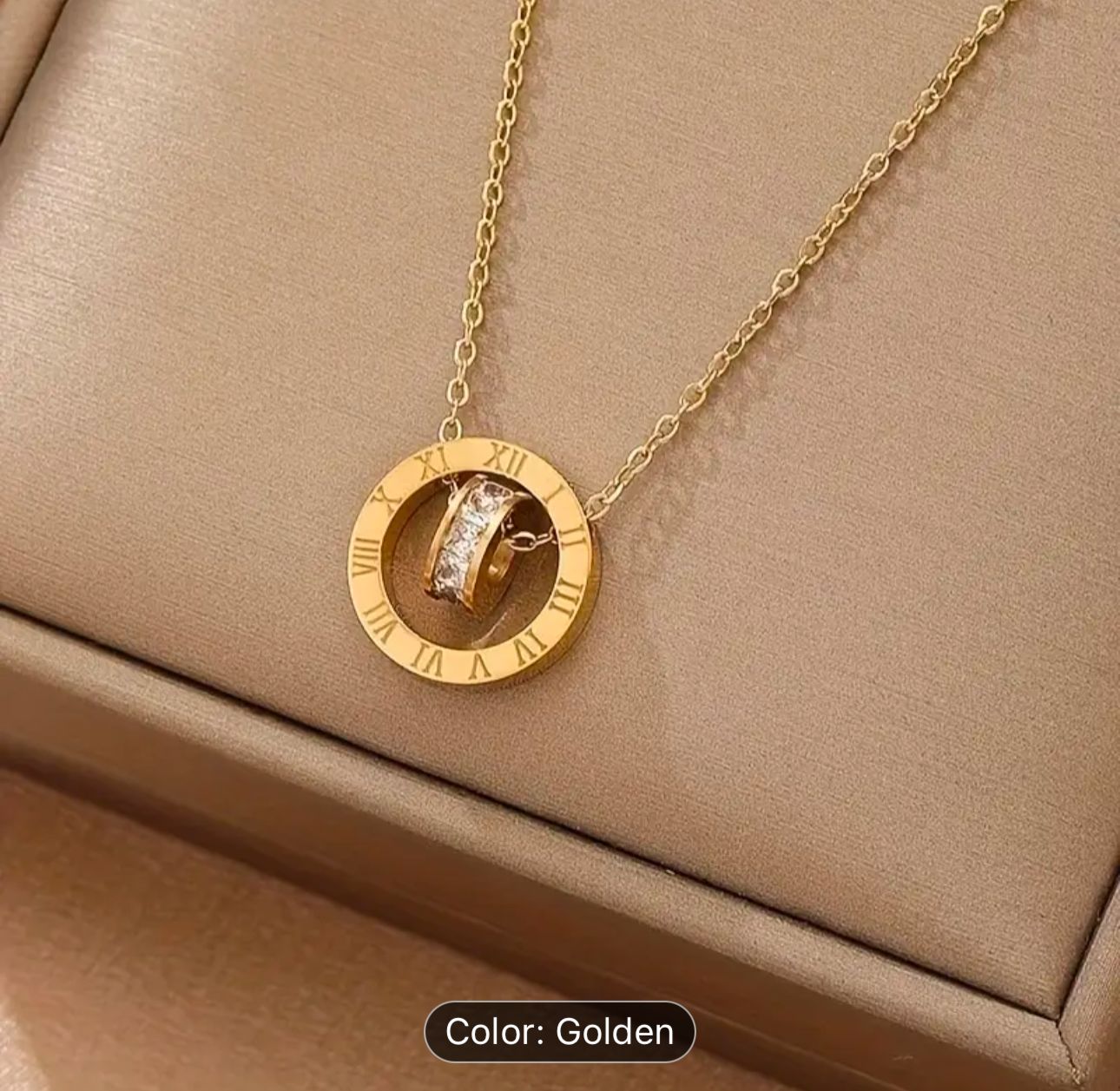 Steel Geometric Circle Roman Numeral Detail Pendant Necklace in Germany
