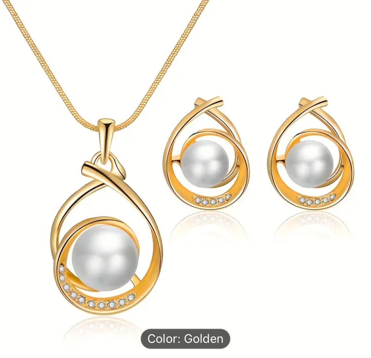 Three-dimensional Spiral Water Drop Faux Pearl Necklace Earrings Jewelry Set in Germany