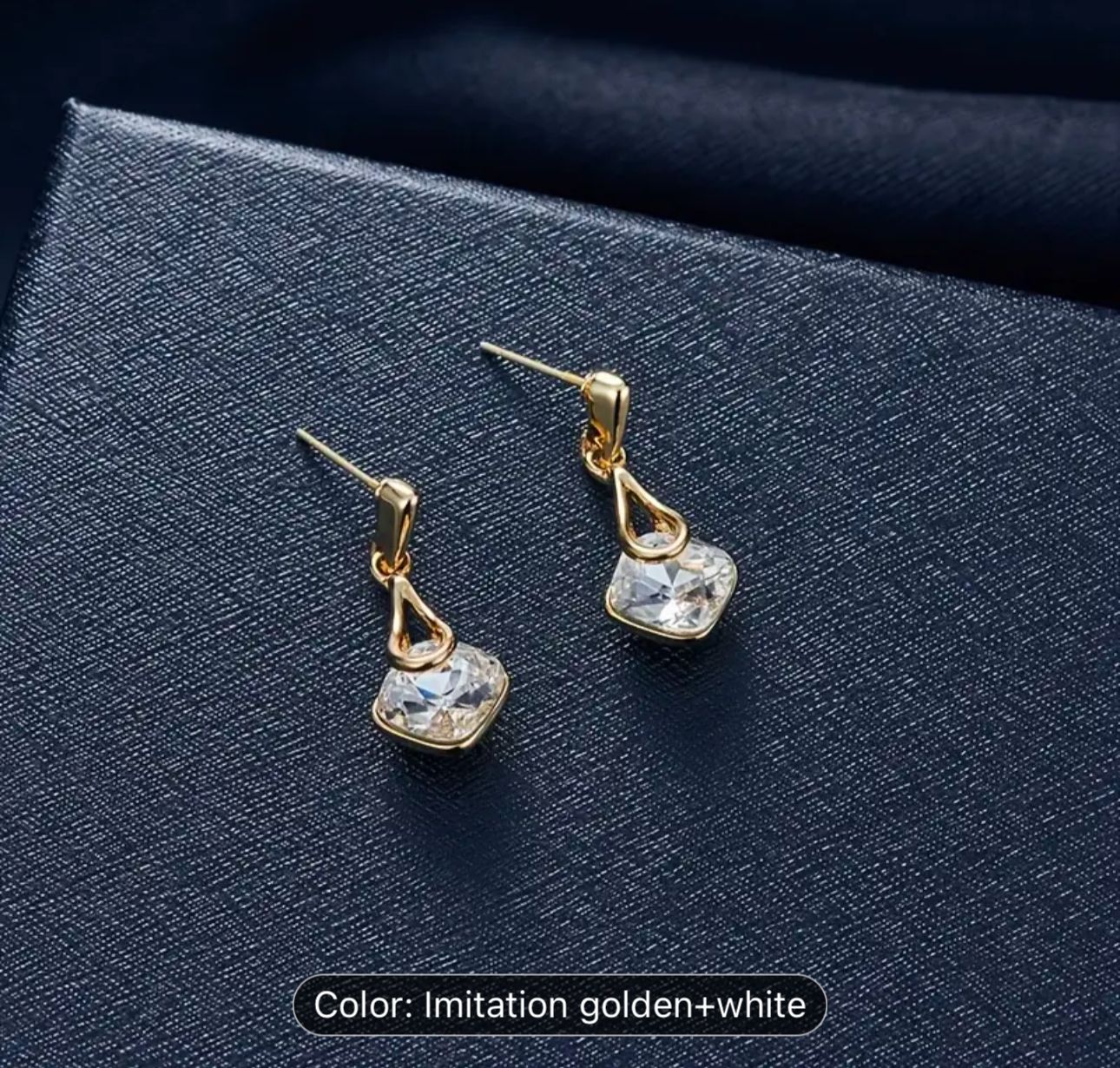 Water Drop Pendant Square Rhinestone Ear Stud Earrings Necklace in Berlin