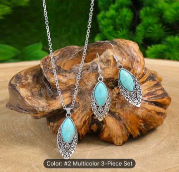 Turquoise Necklace Earrings Set Bohemian Pendant Costume Necklace in Berlin