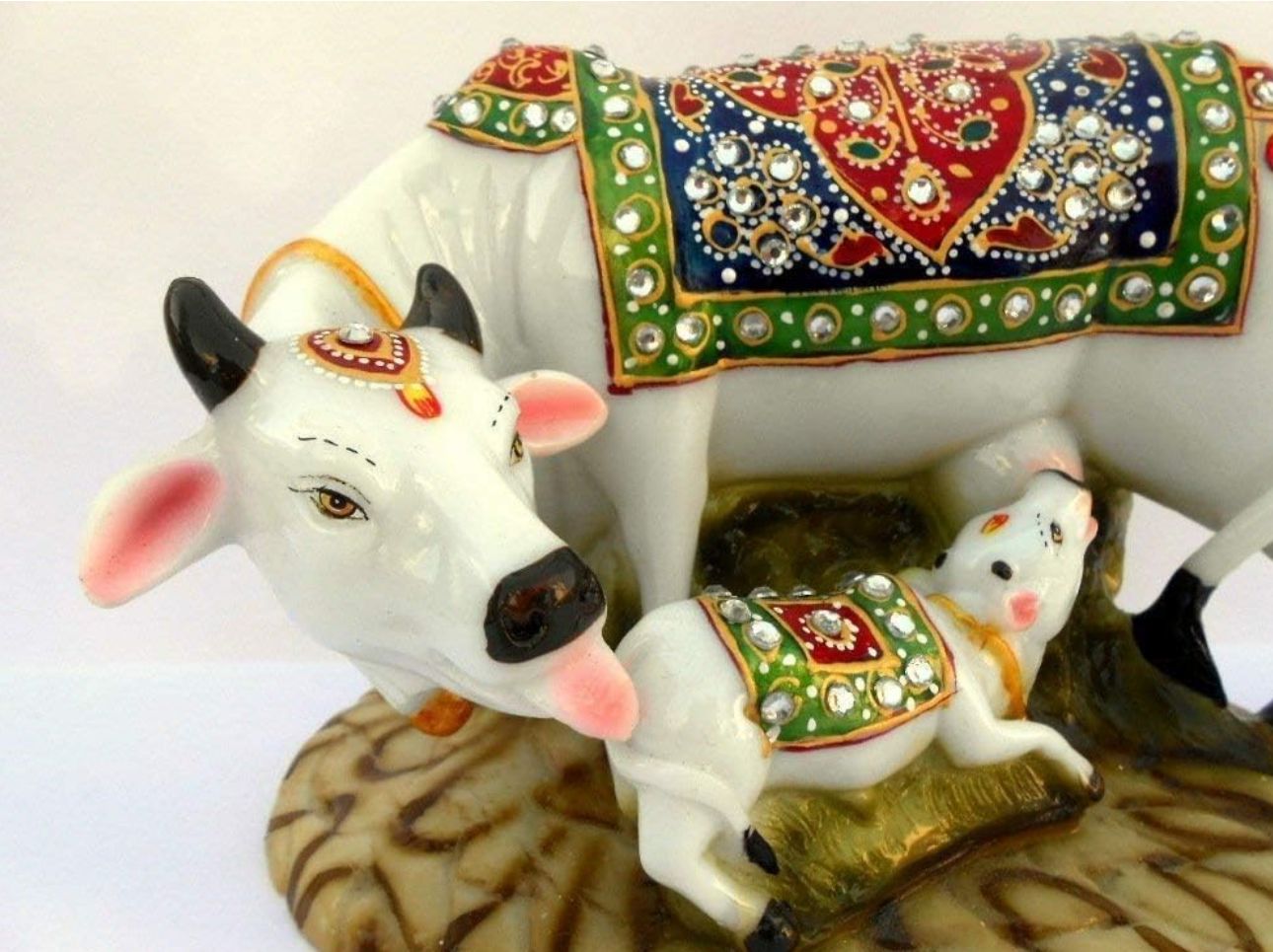 Decorative Marble Kamdhenu Cow and Calf Big Handcrafted Statue in Germany