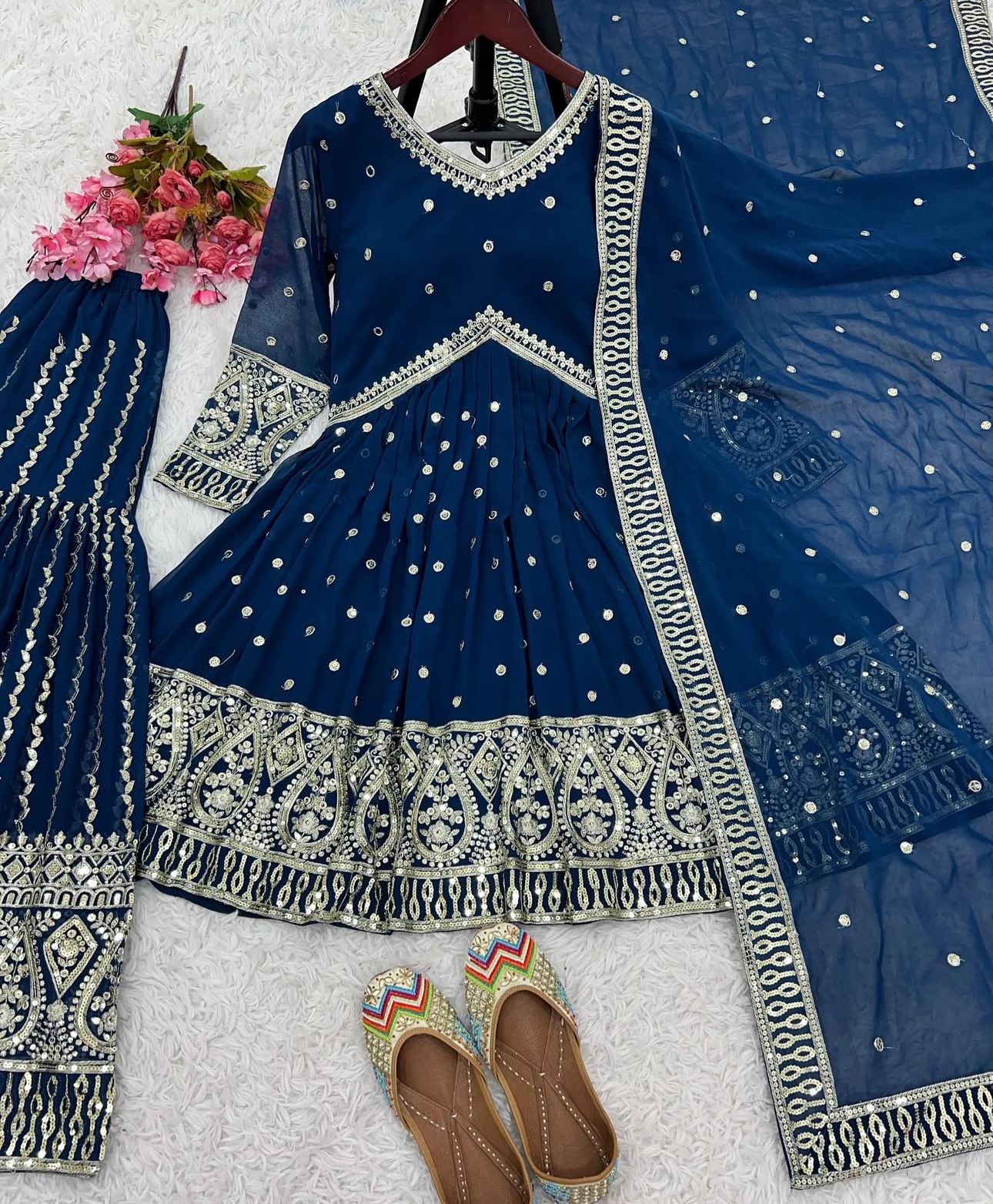 Georgette Embroidered Sharara Suit in Munich