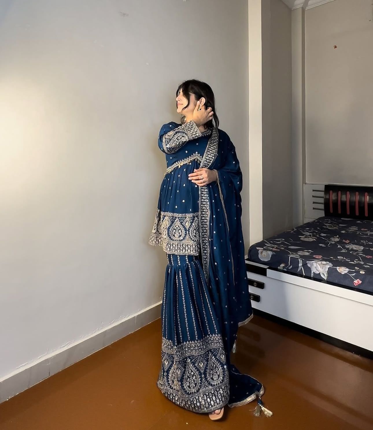 Georgette Embroidered Sharara Suit in Munich