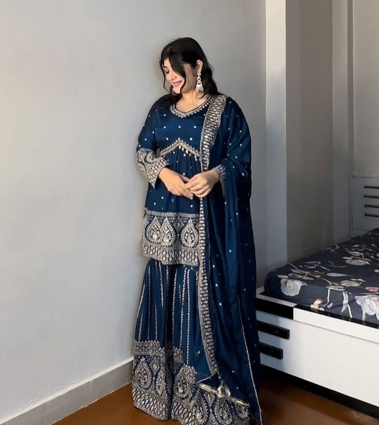 Georgette Embroidered Sharara Suit in Munich