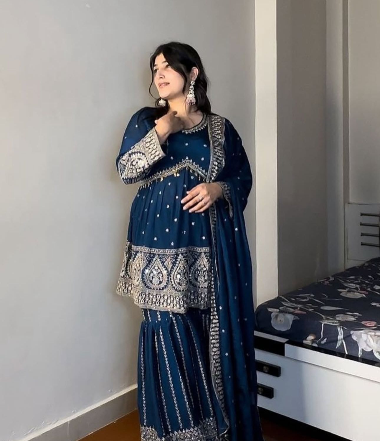 Georgette Embroidered Sharara Suit in Munich