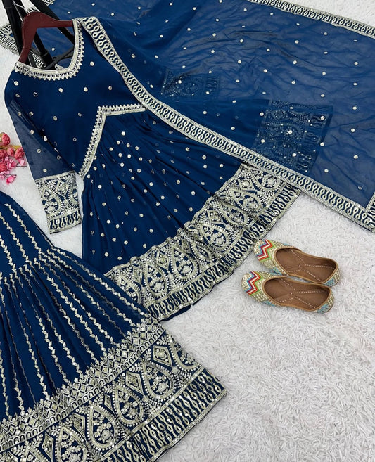 Georgette Embroidered Sharara Suit in Munich