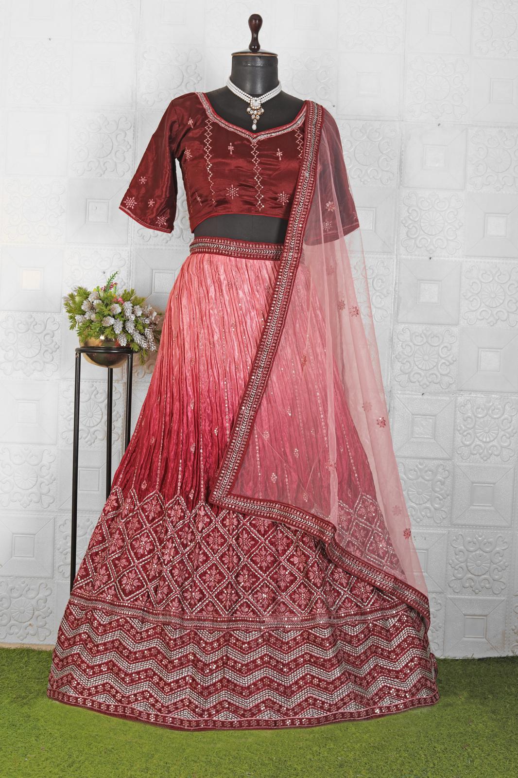 Pink Sequins Embroidered Satin Lehenga Choli with dupatta in Munich