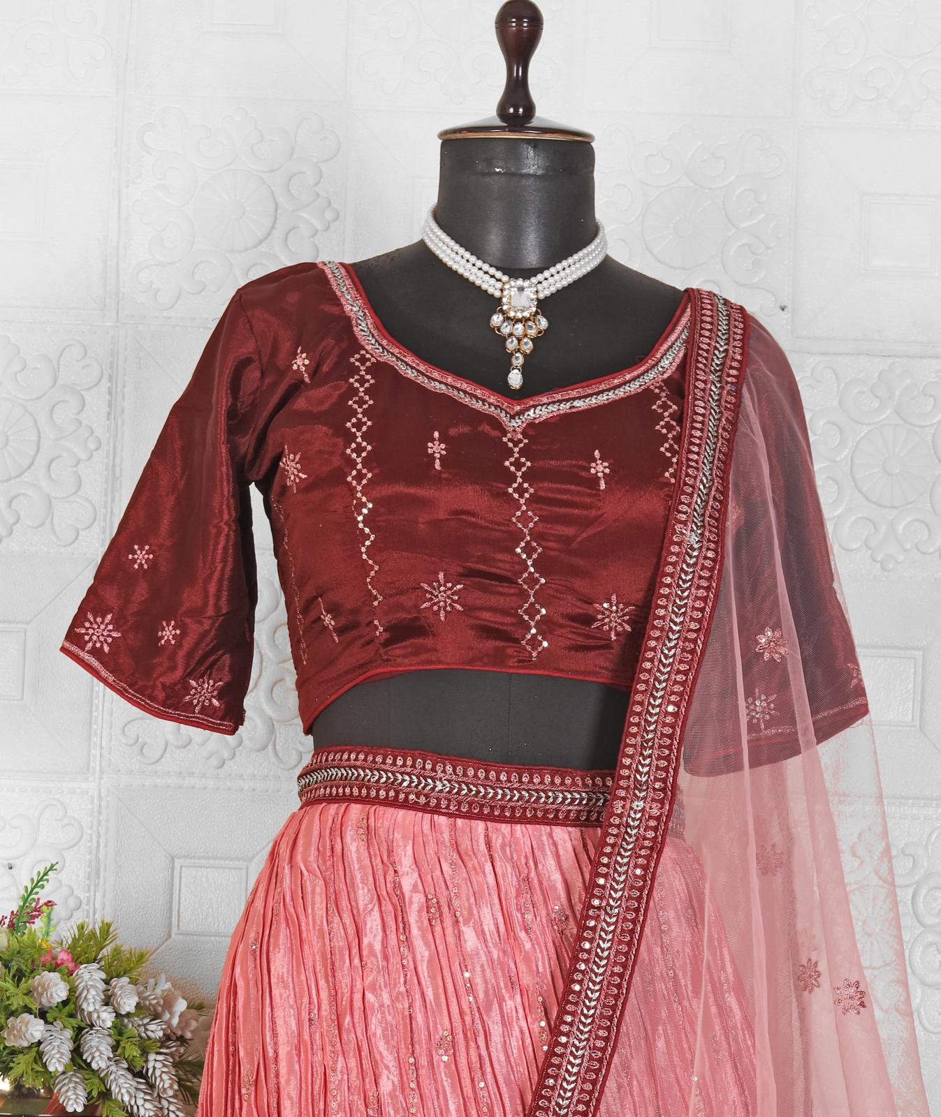 Pink Sequins Embroidered Satin Lehenga Choli with dupatta in Munich