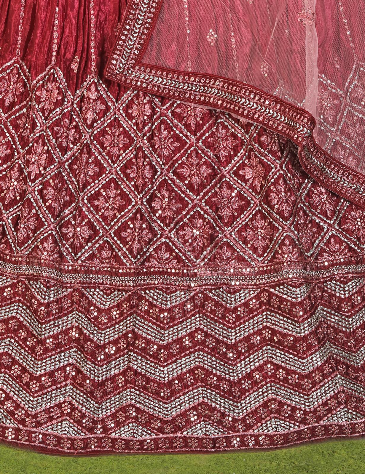 Pink Sequins Embroidered Satin Lehenga Choli with dupatta in Munich