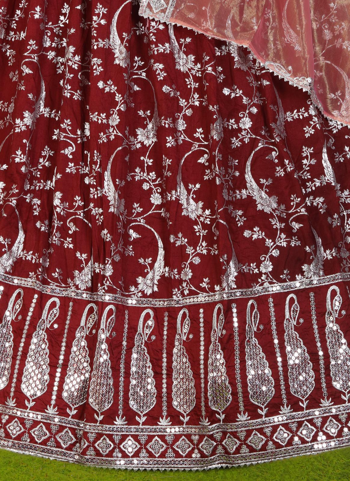 MAROON COLOR PURE VISCOSE JACQUARD LEHENGA CHOLI in Germany