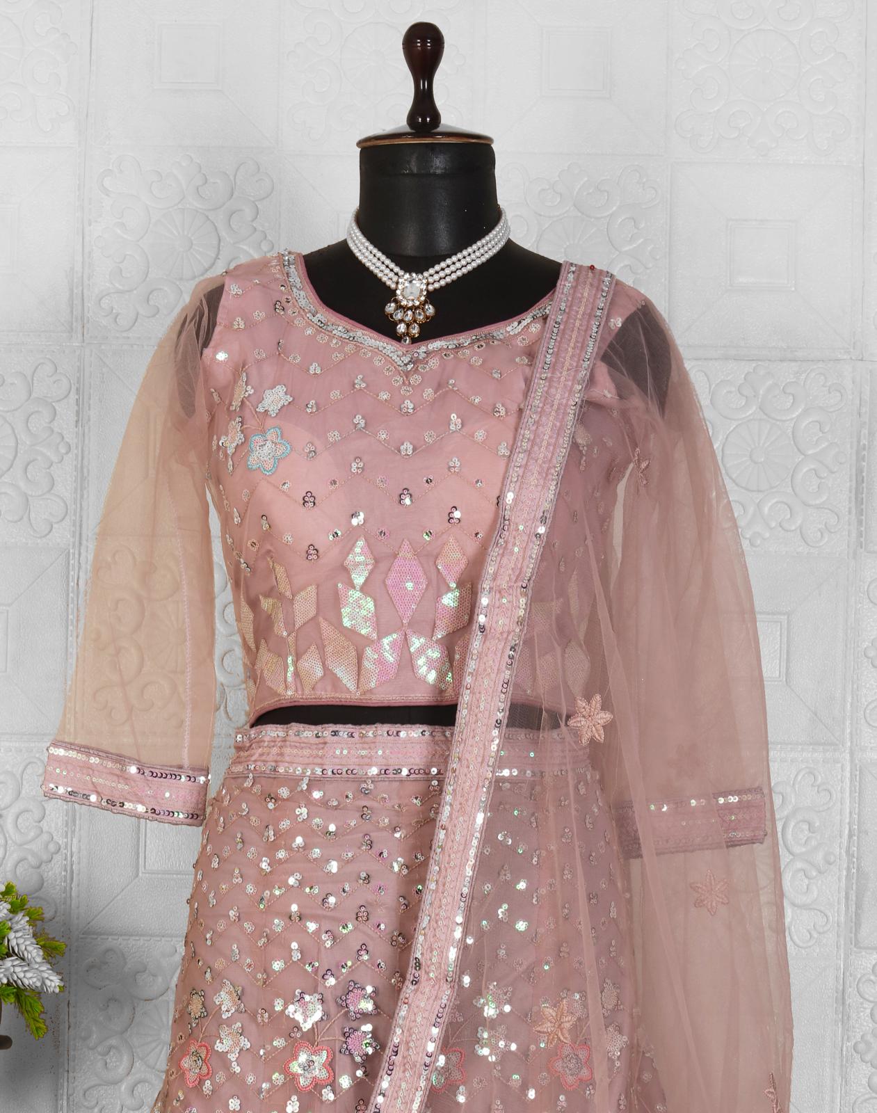 Party Wear Lehenga with Sequins Work and Leaf in Germany