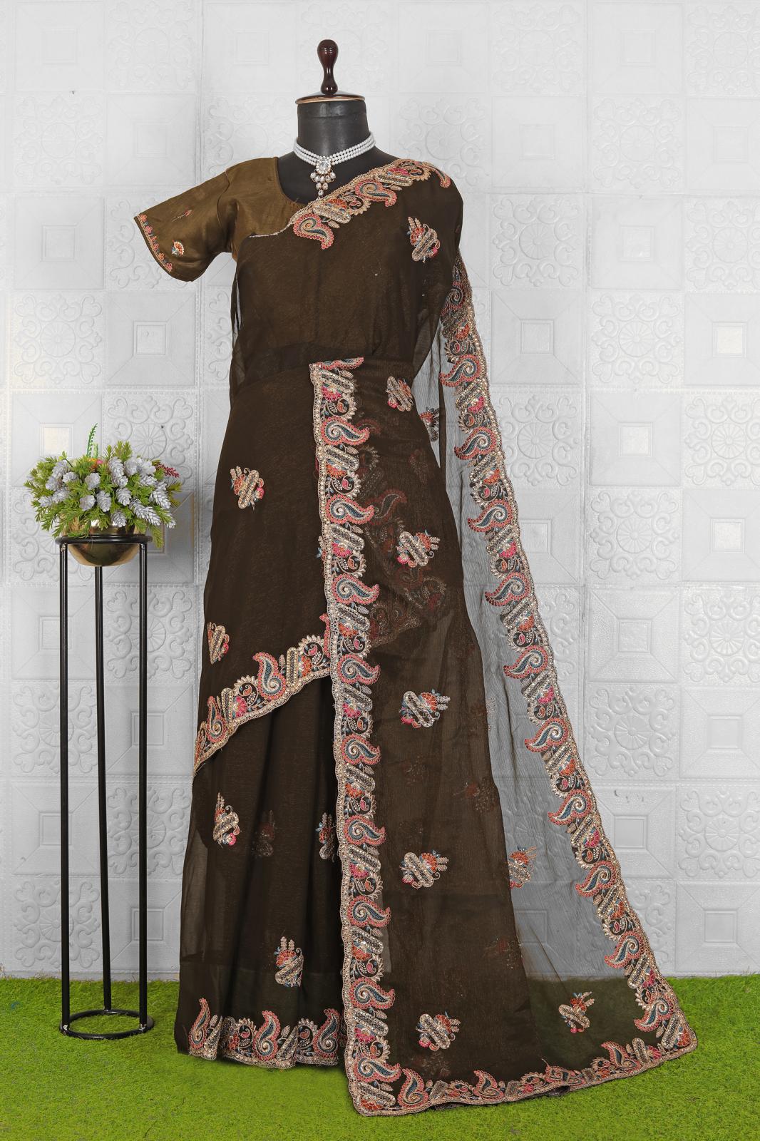 Embroidered Organza Saree in Germany