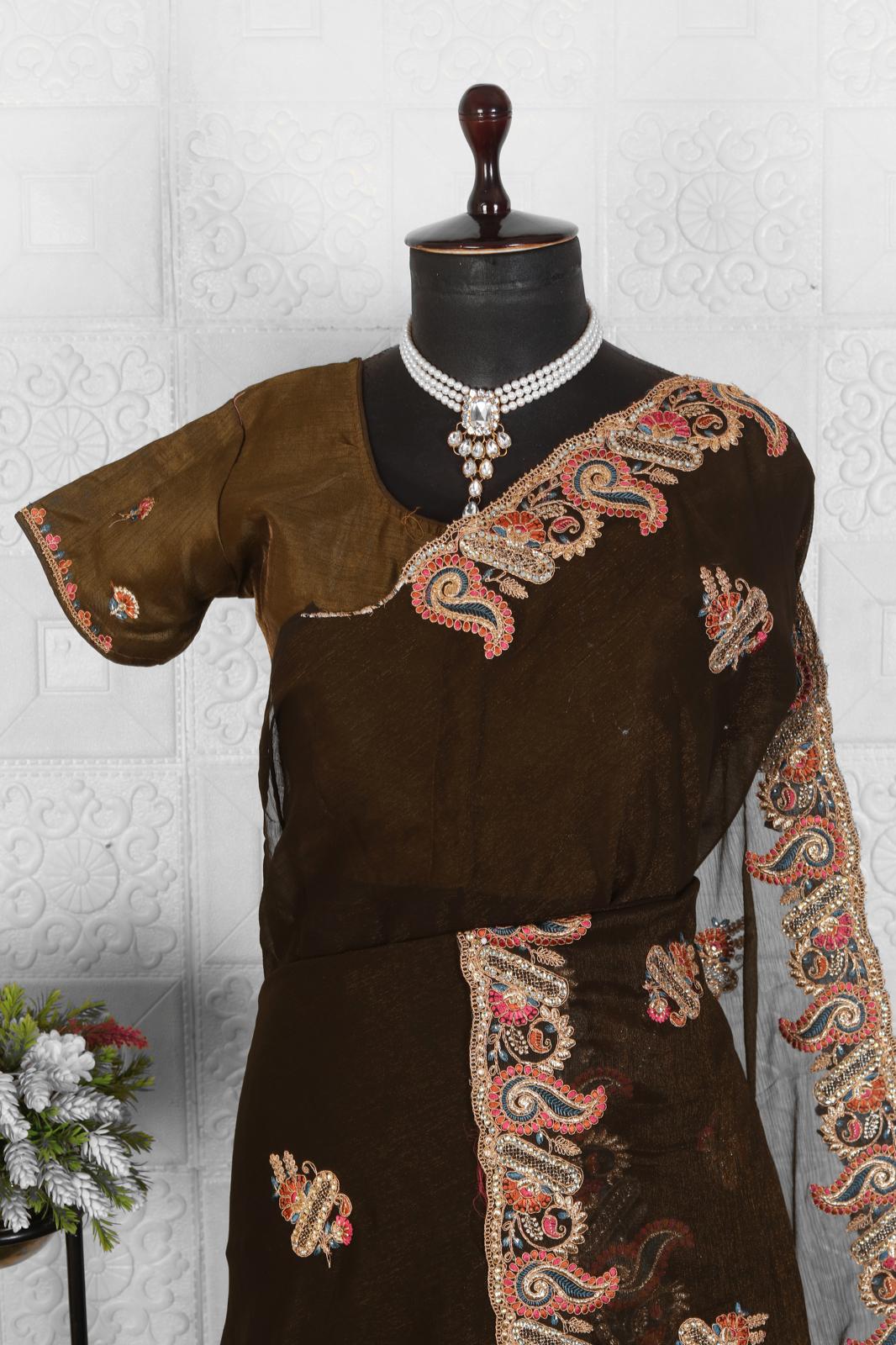 Embroidered Organza Saree in Germany