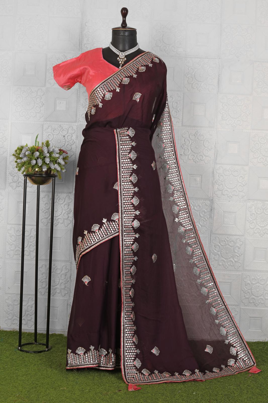 Beautiful organza saree with stitched blouse in Munich