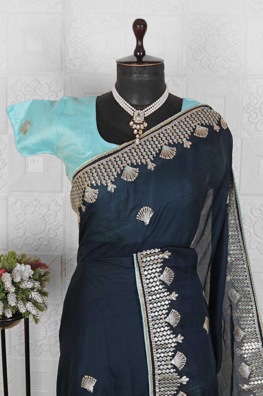 Beautiful organza saree with stitched blouse in Munich