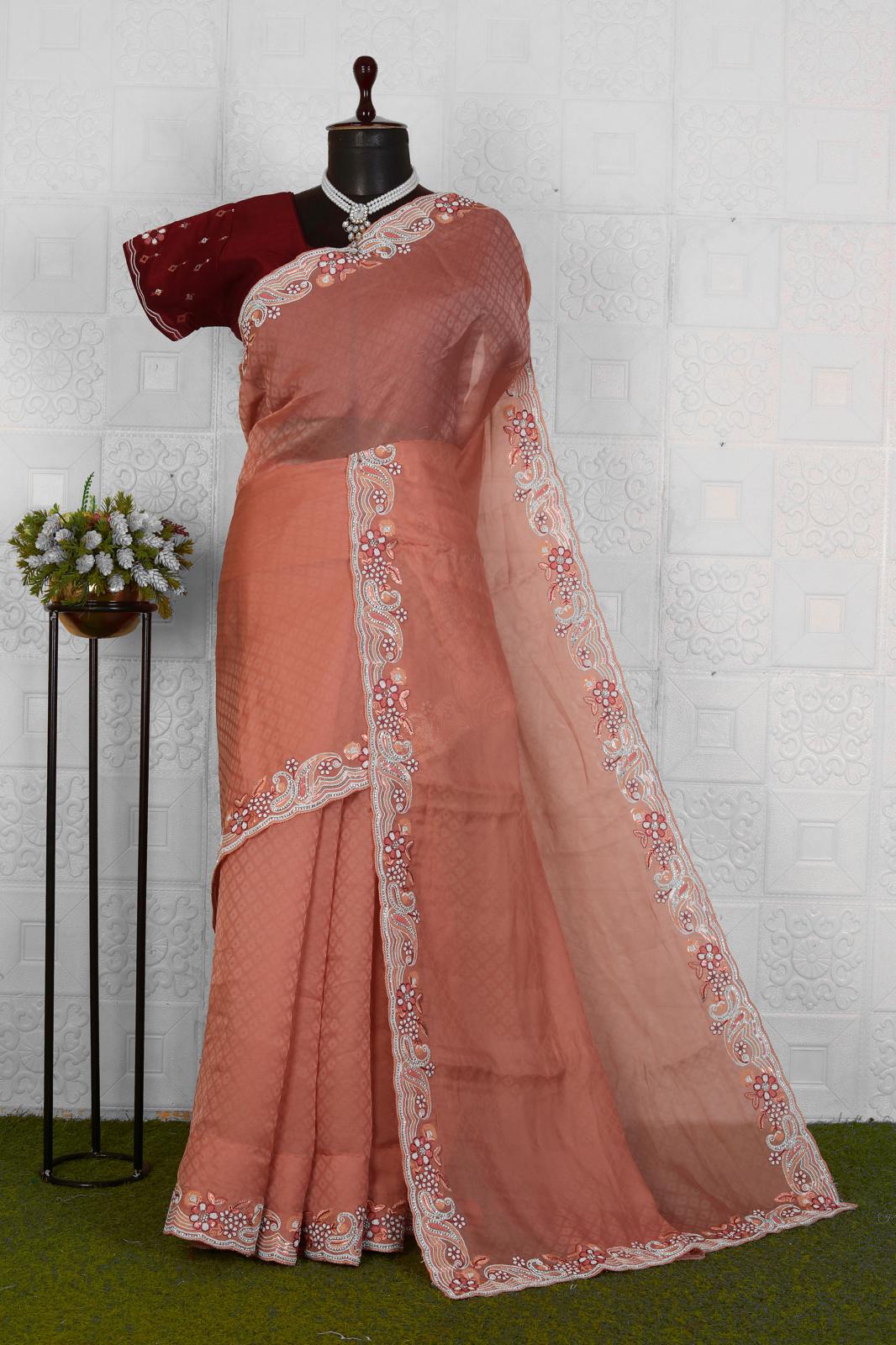 Peach organza Embroidered Saree in Berlin