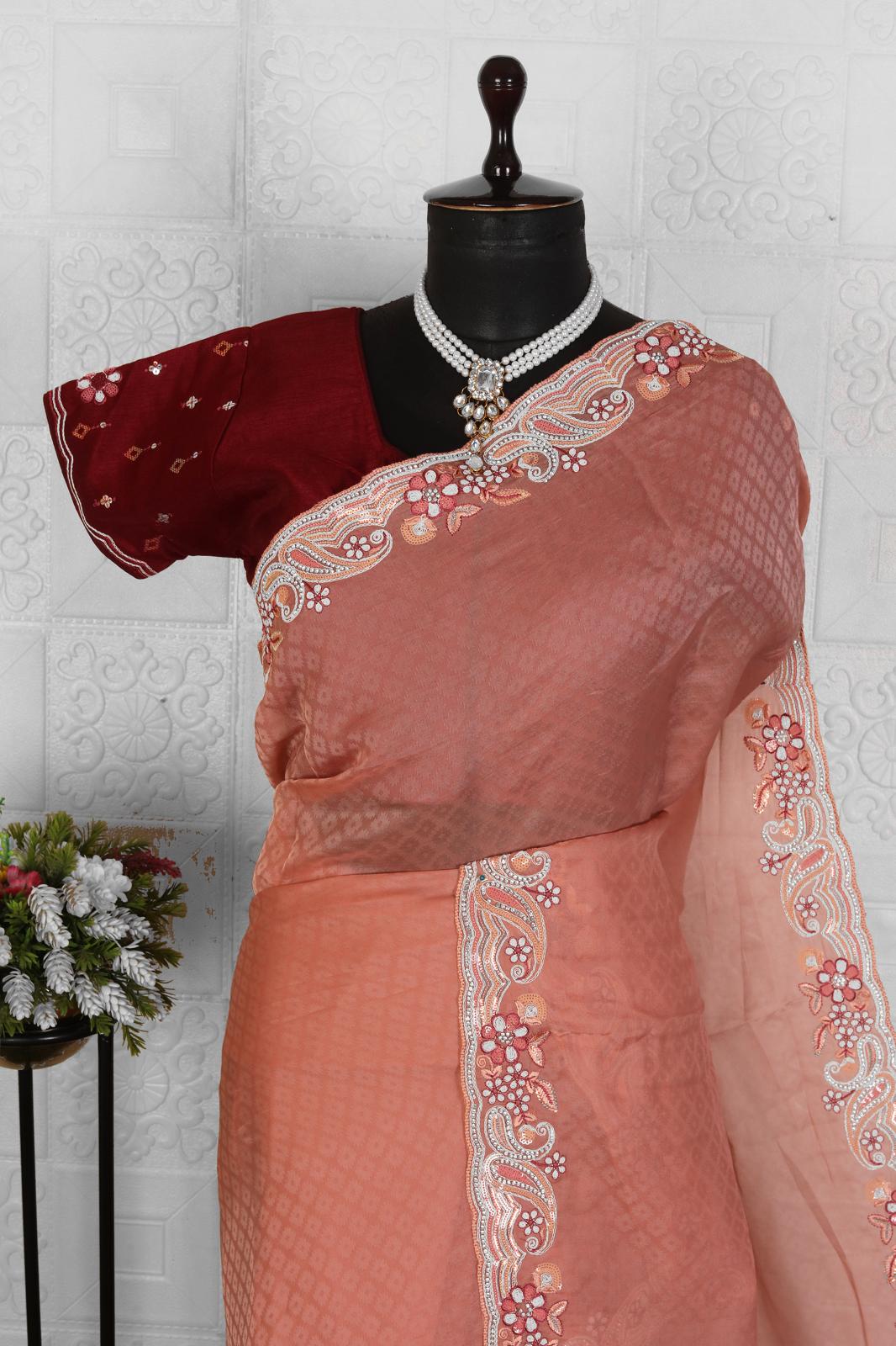 Peach organza Embroidered Saree in Berlin