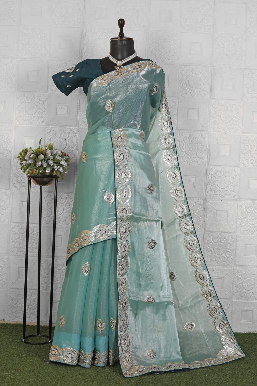 Light Blue Embroidery Work Saree for women in Germany