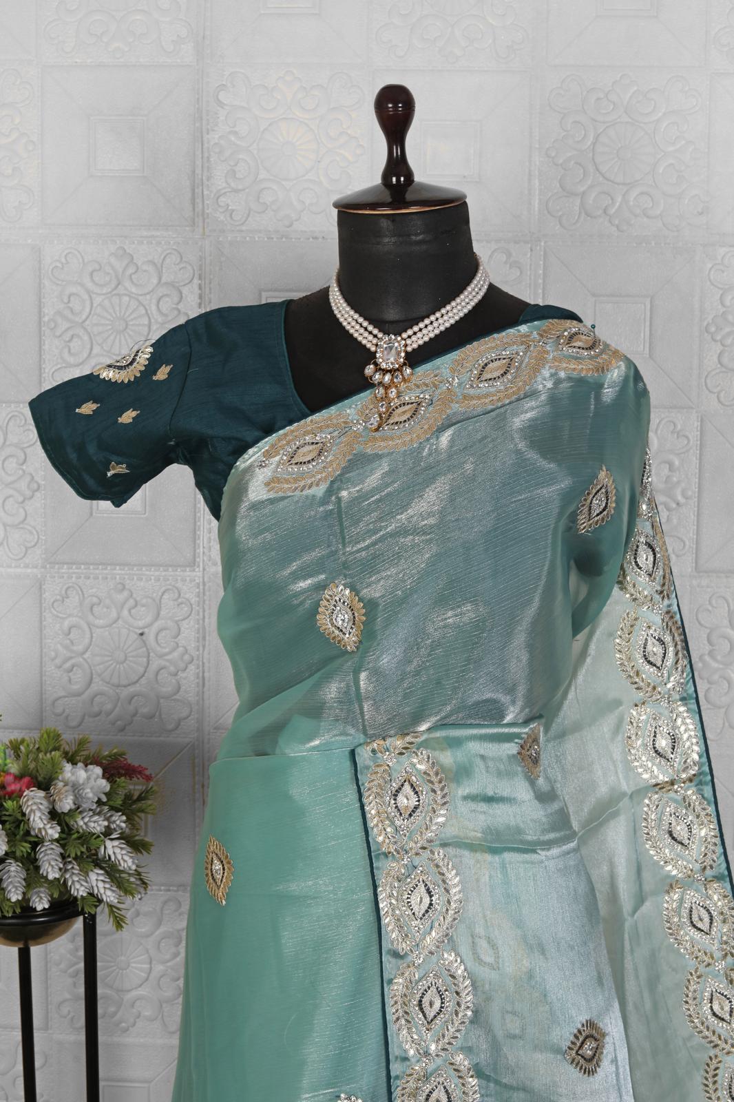 Light Blue Embroidery Work Saree for women in Germany