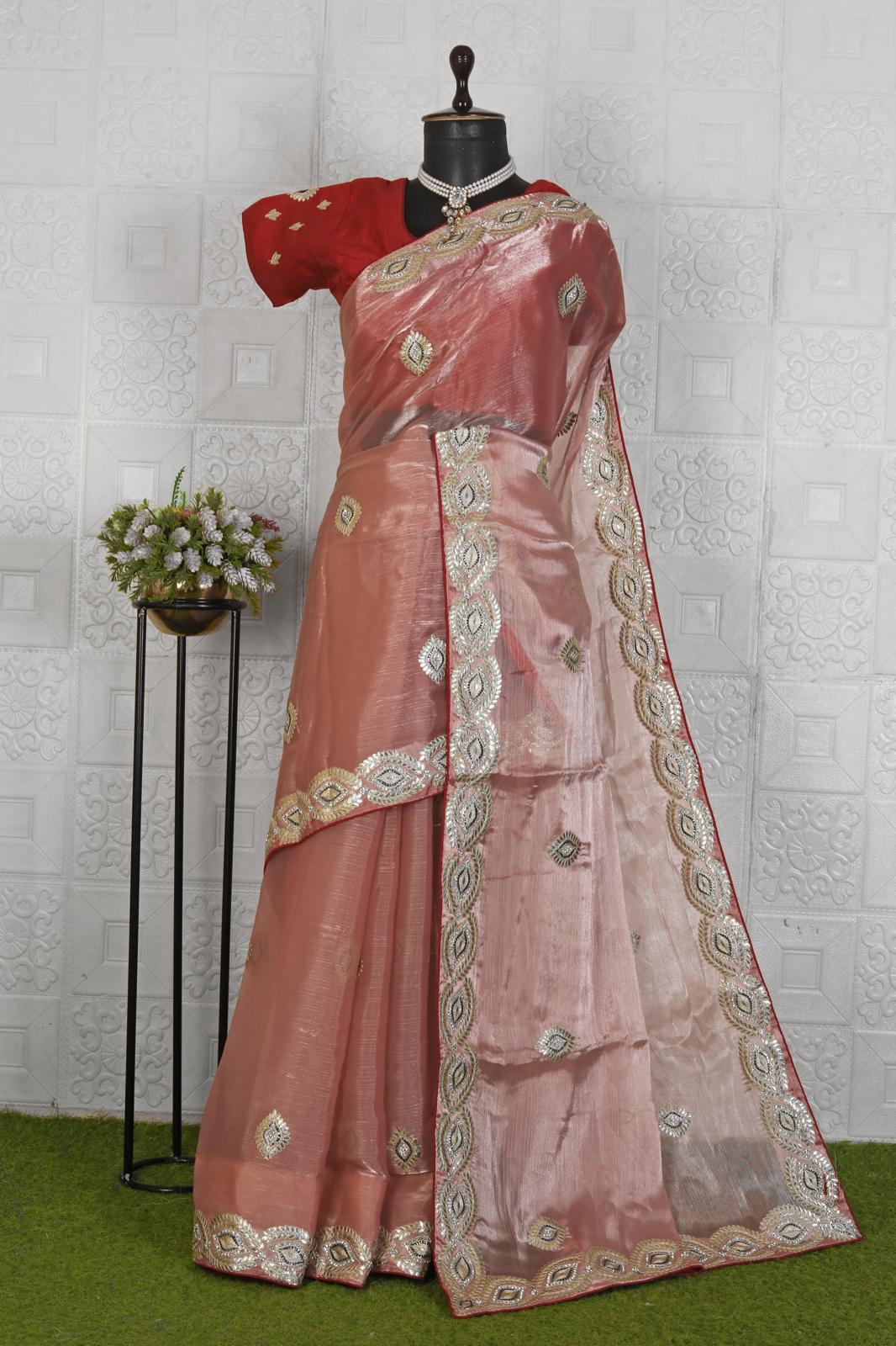 Peach Embroidery Work Saree for women in Germany
