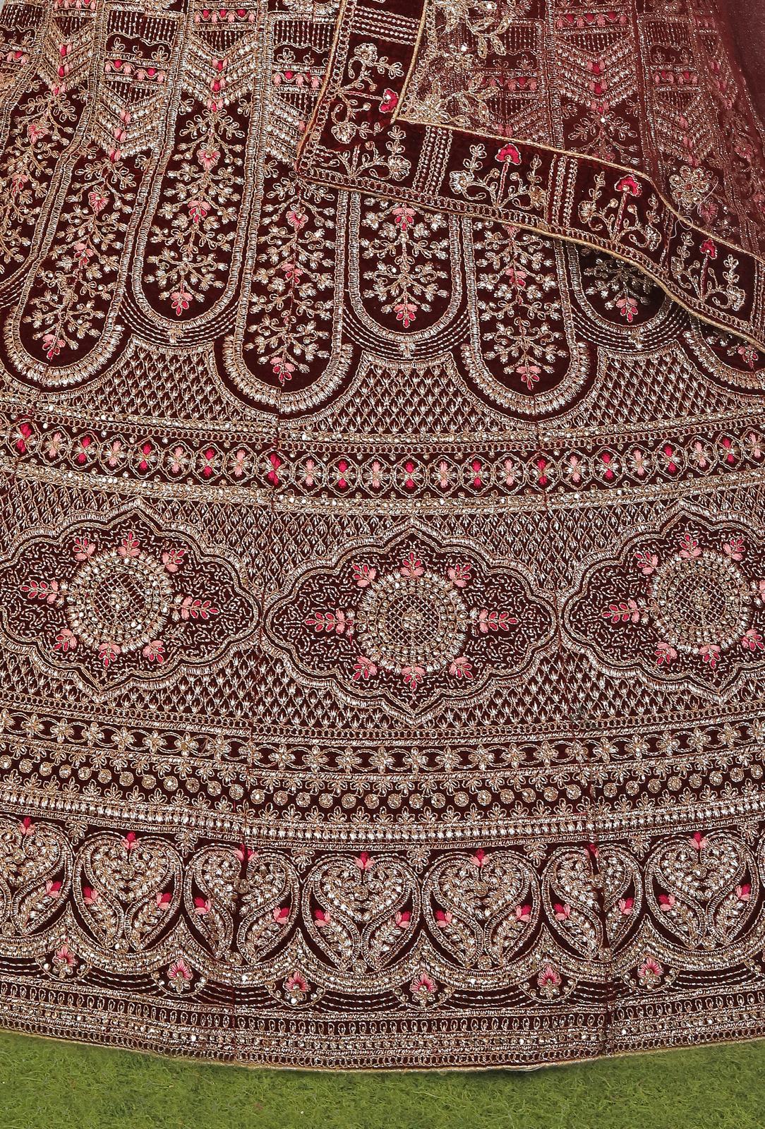 Amazing Maroon Velvet Bridal Lehenga Choli With Dupatta in Berlin