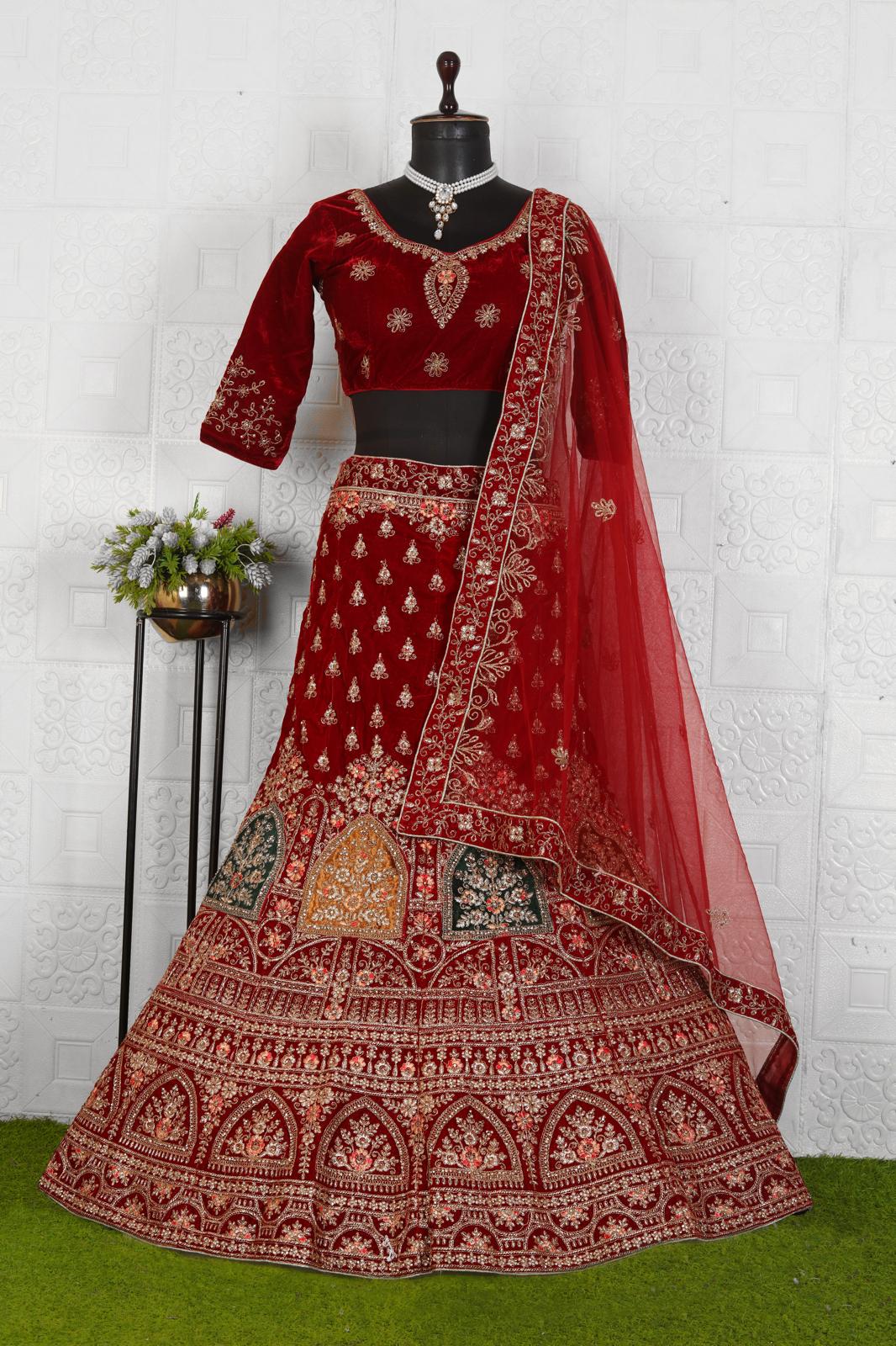 Red Multi-Work Velvet Bridal Lehenga Choli in Germany