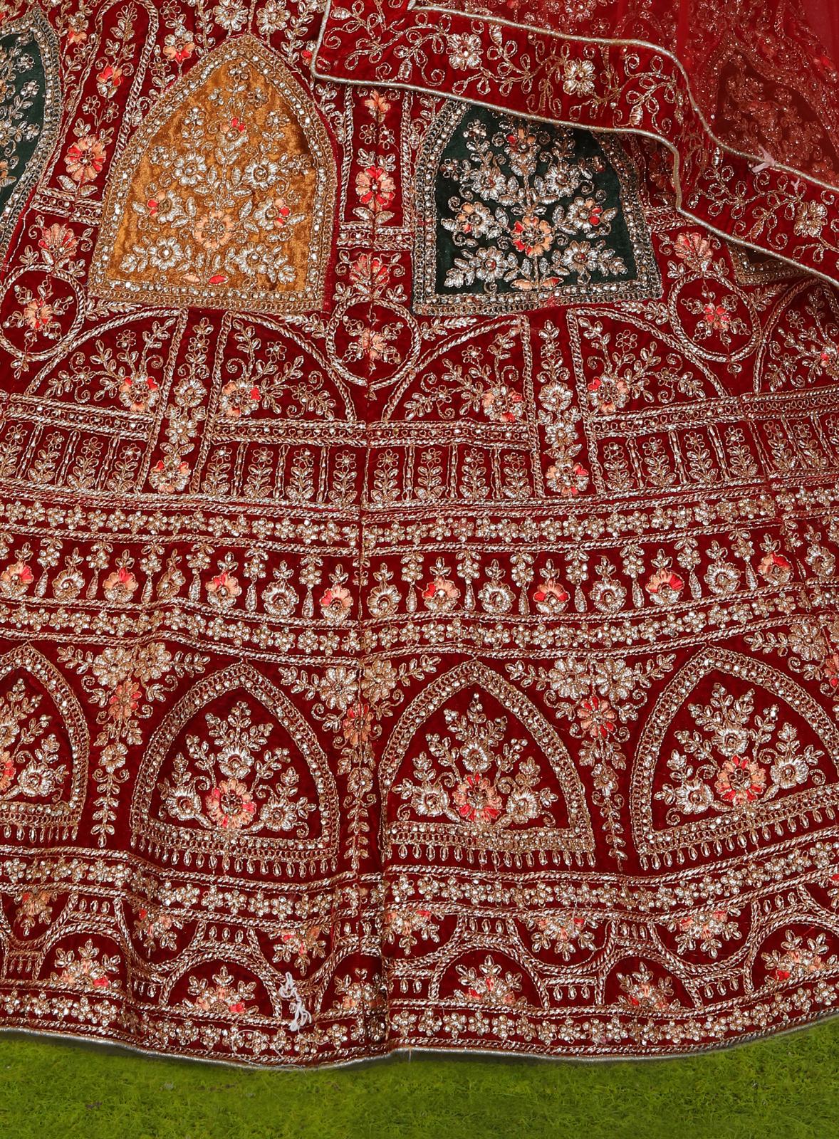 Red Multi-Work Velvet Bridal Lehenga Choli in Germany