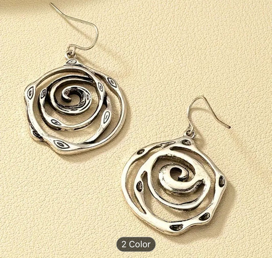 Rustic Vintage Spiral Pattern Dangle Earrings in Berlin