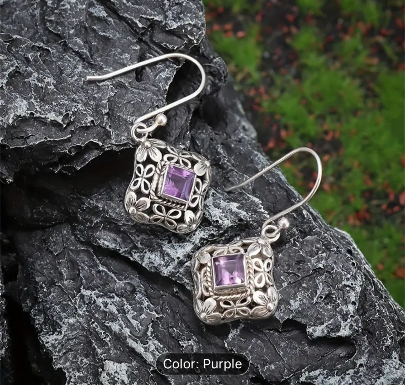 Vintage Amethyst Square Dangle Earrings in Berlin