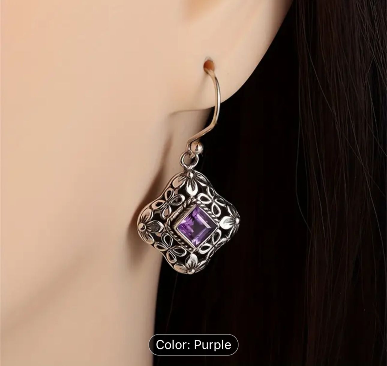 Vintage Amethyst Square Dangle Earrings in Berlin