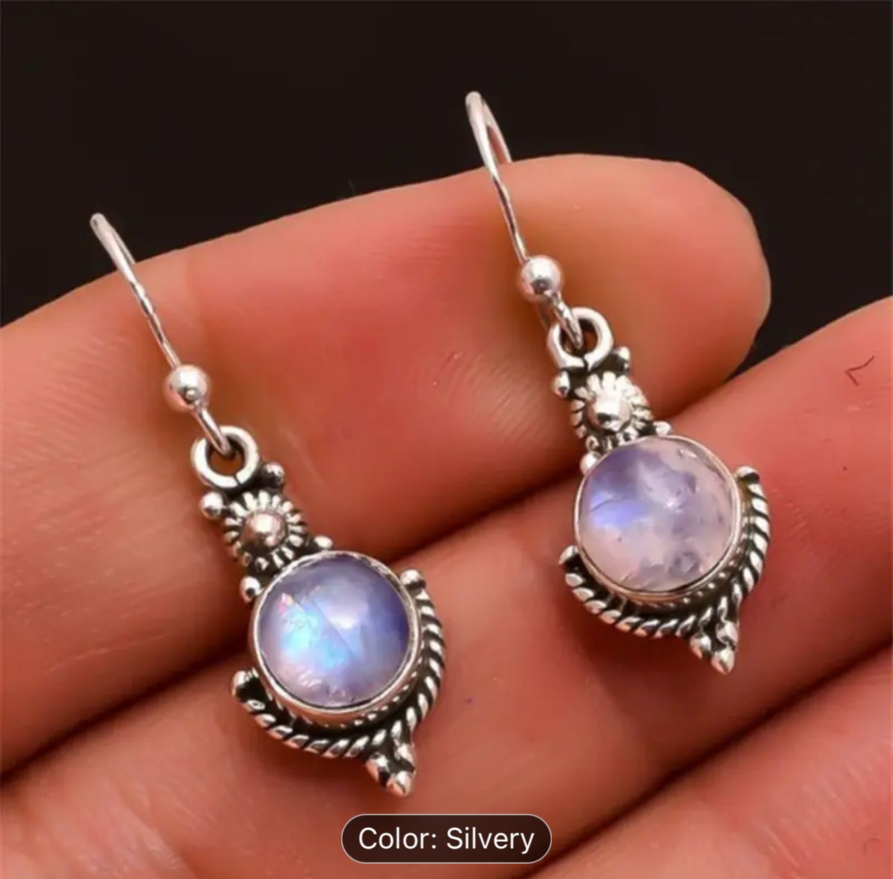 Vintage Moon Stone Antiqued Silver Dangle Earrings in Munich