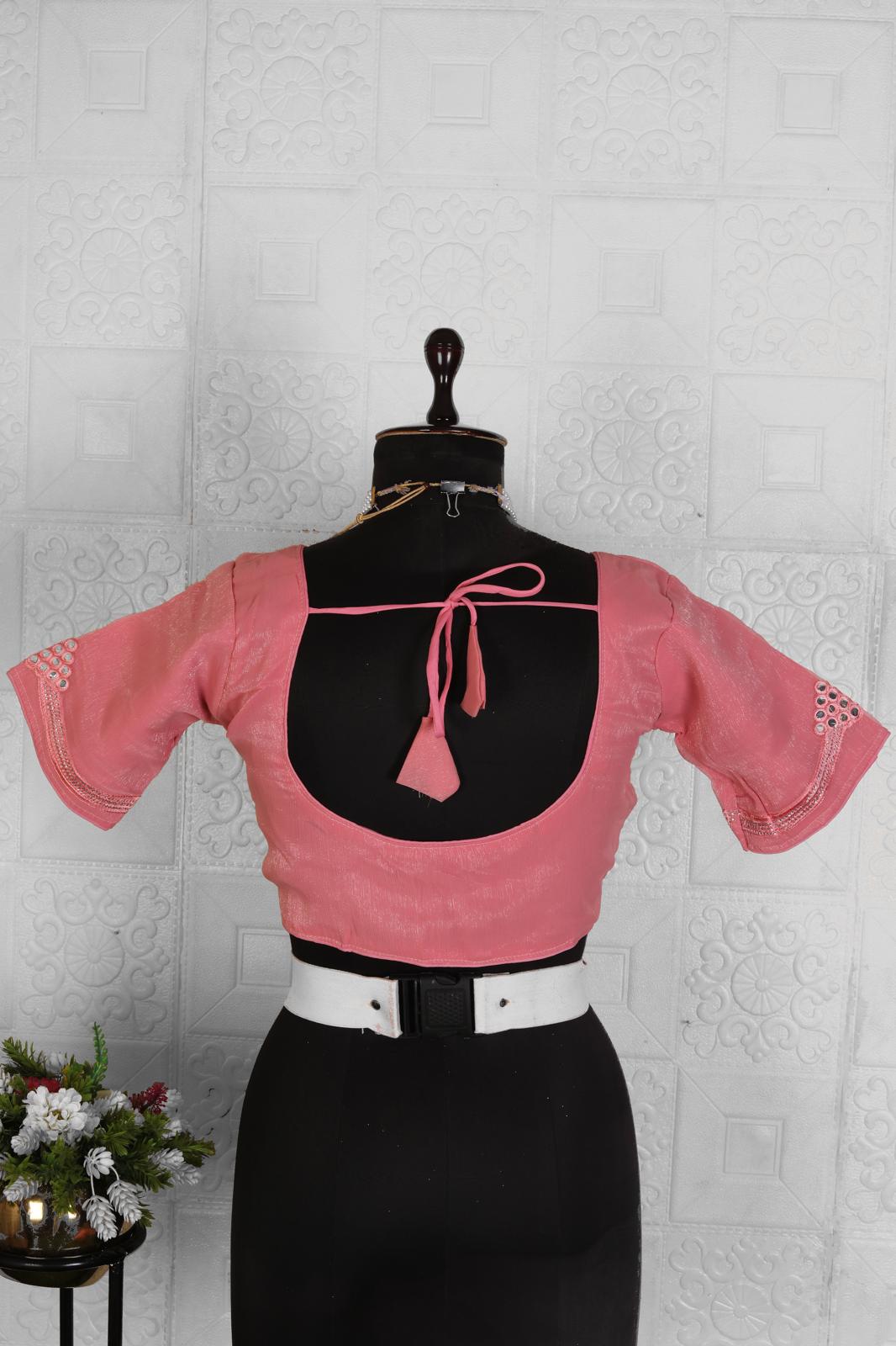 Pink Organic Chiffon Embroidered Saree Set