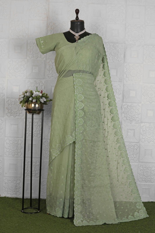 Chiffon Beautiful Embroided Saree in Germany