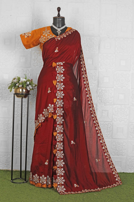 Embroidered Bollywood Silk Blend Saree in Munich