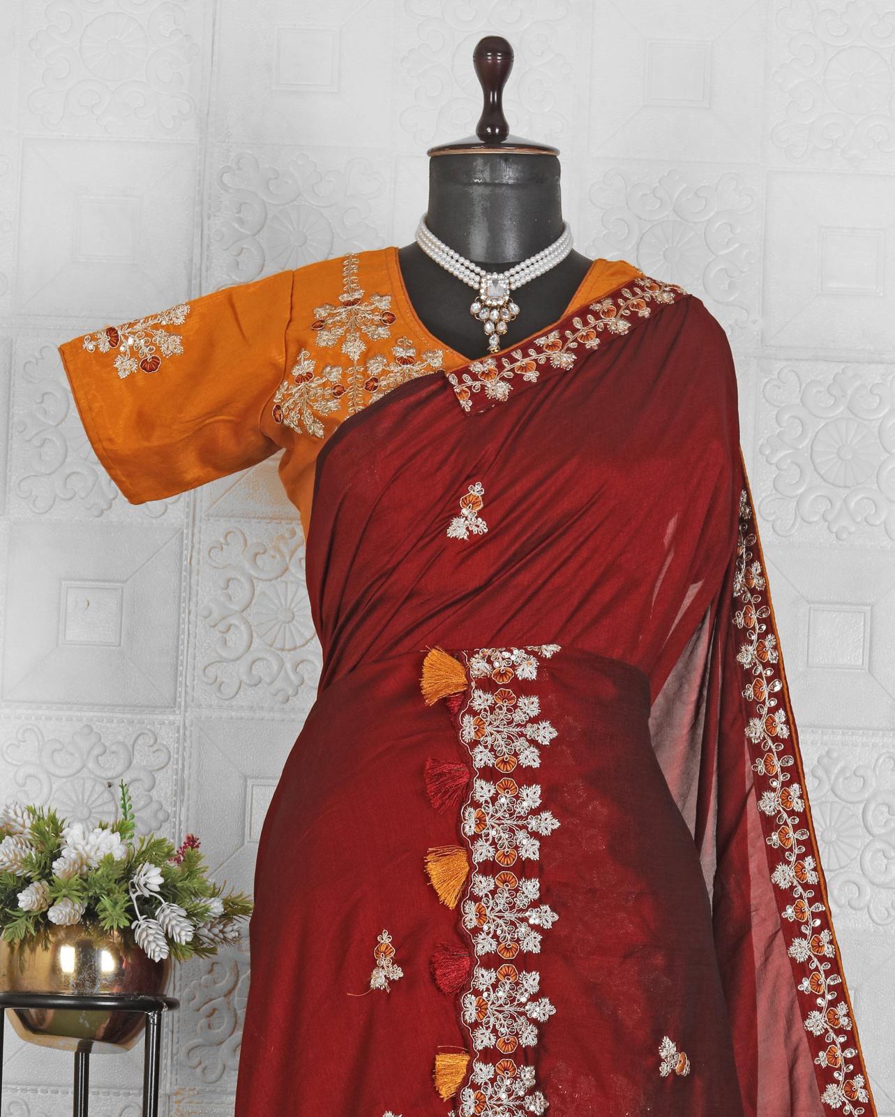 Embroidered Bollywood Silk Blend Saree in Munich