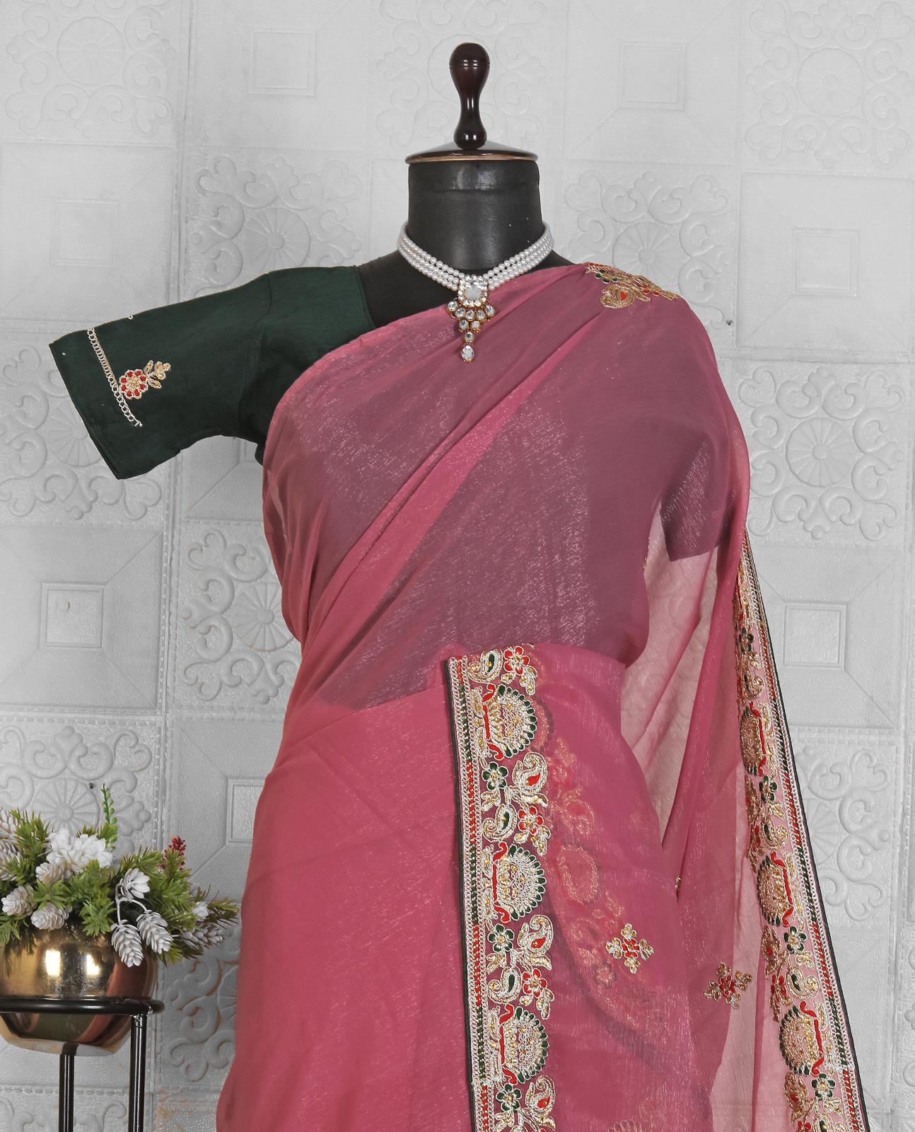 Pink Unique Embroidered Organza Saree in Munich