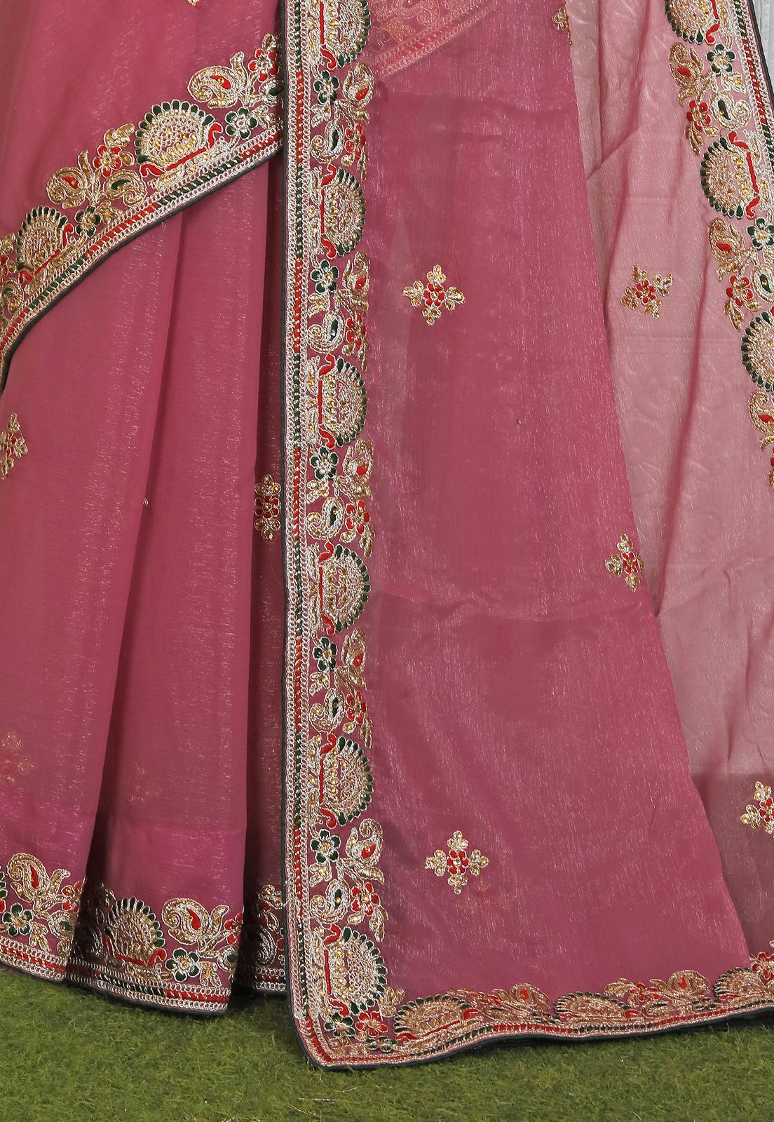 Pink Unique Embroidered Organza Saree in Munich