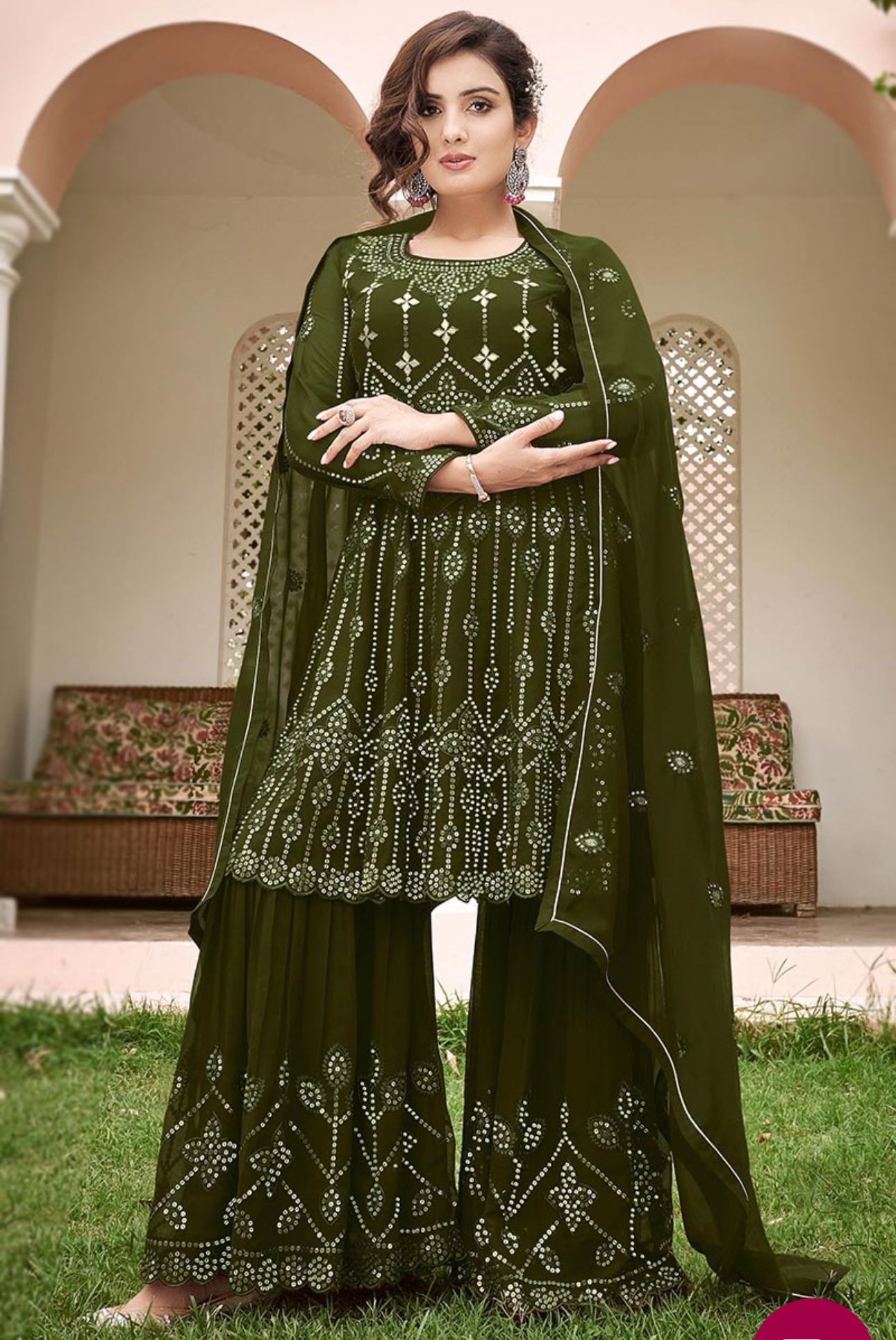 Sequins Embroidered Georgette Sharara Suit in Germany