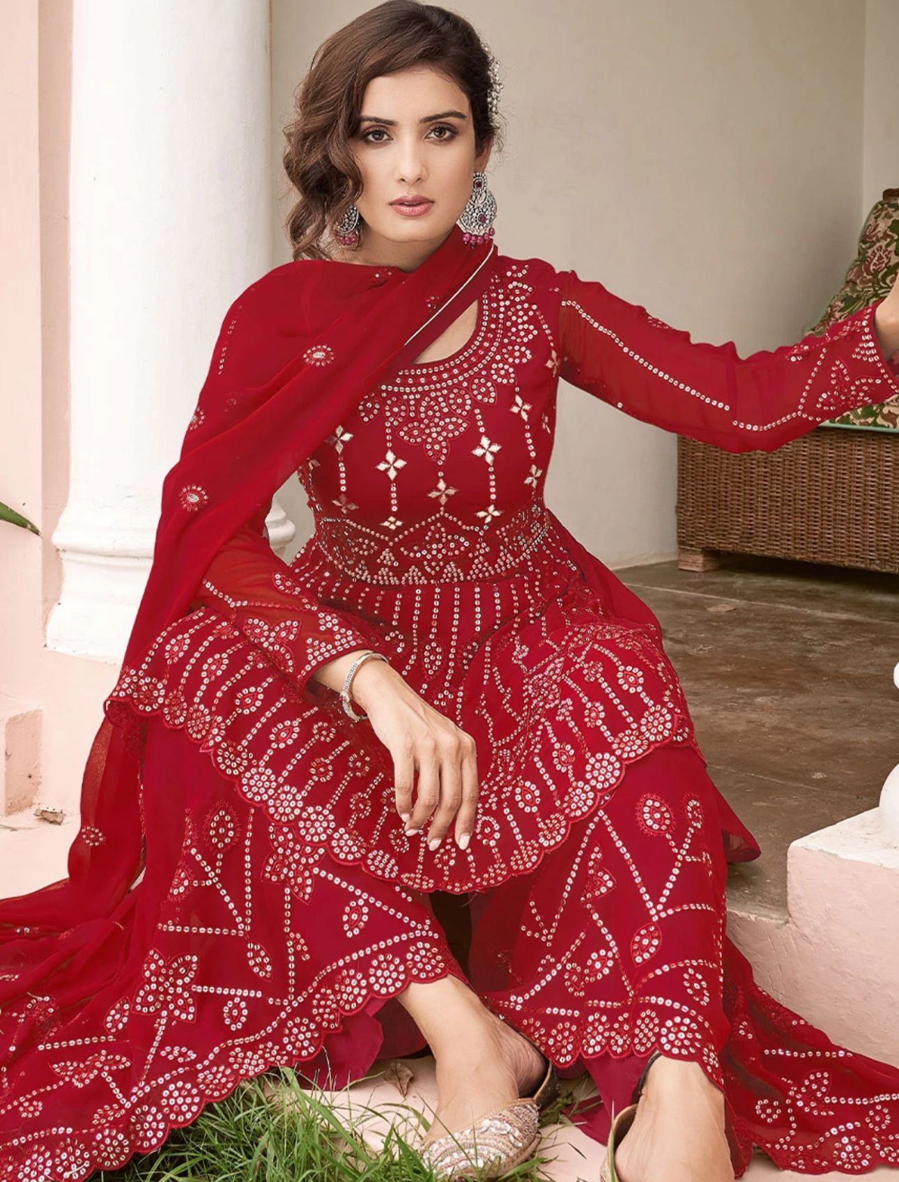 Sequins Embroidered Georgette Sharara Suit in Germany