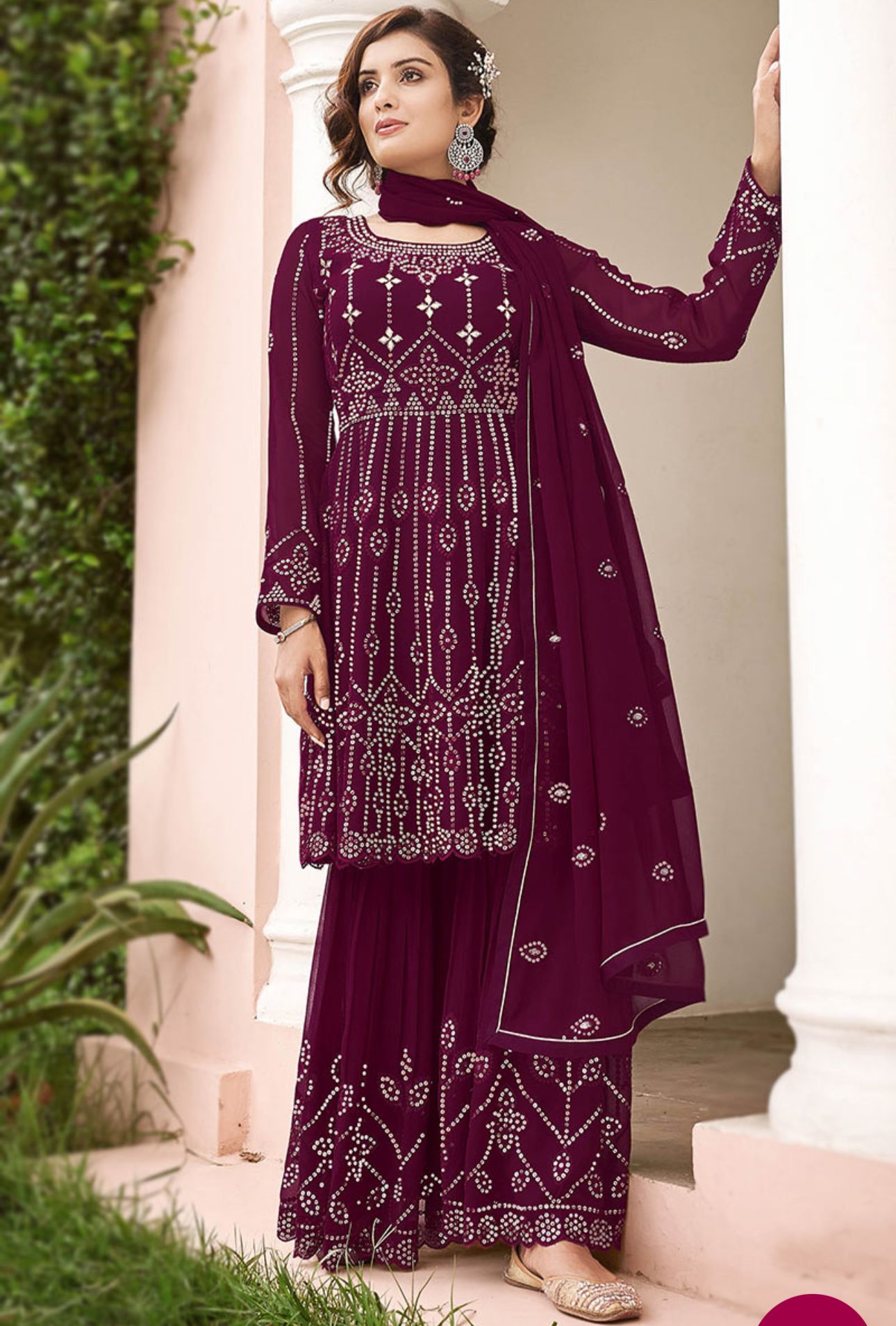 Sequins Embroidered Georgette Sharara Suit in Germany